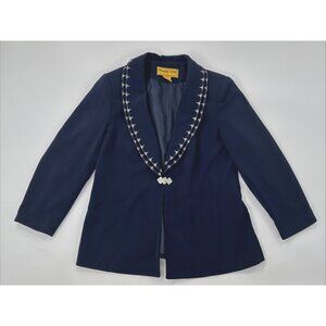 PSALM CIV Womens Skirt Suit Jacket 16W Blue Bling Rhinestone Clasp Blazer Church